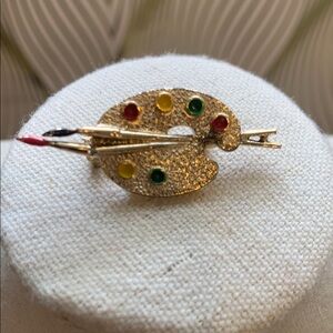 Signed Gerry’s Gold Artist Palette Brooch with Colorful Accents